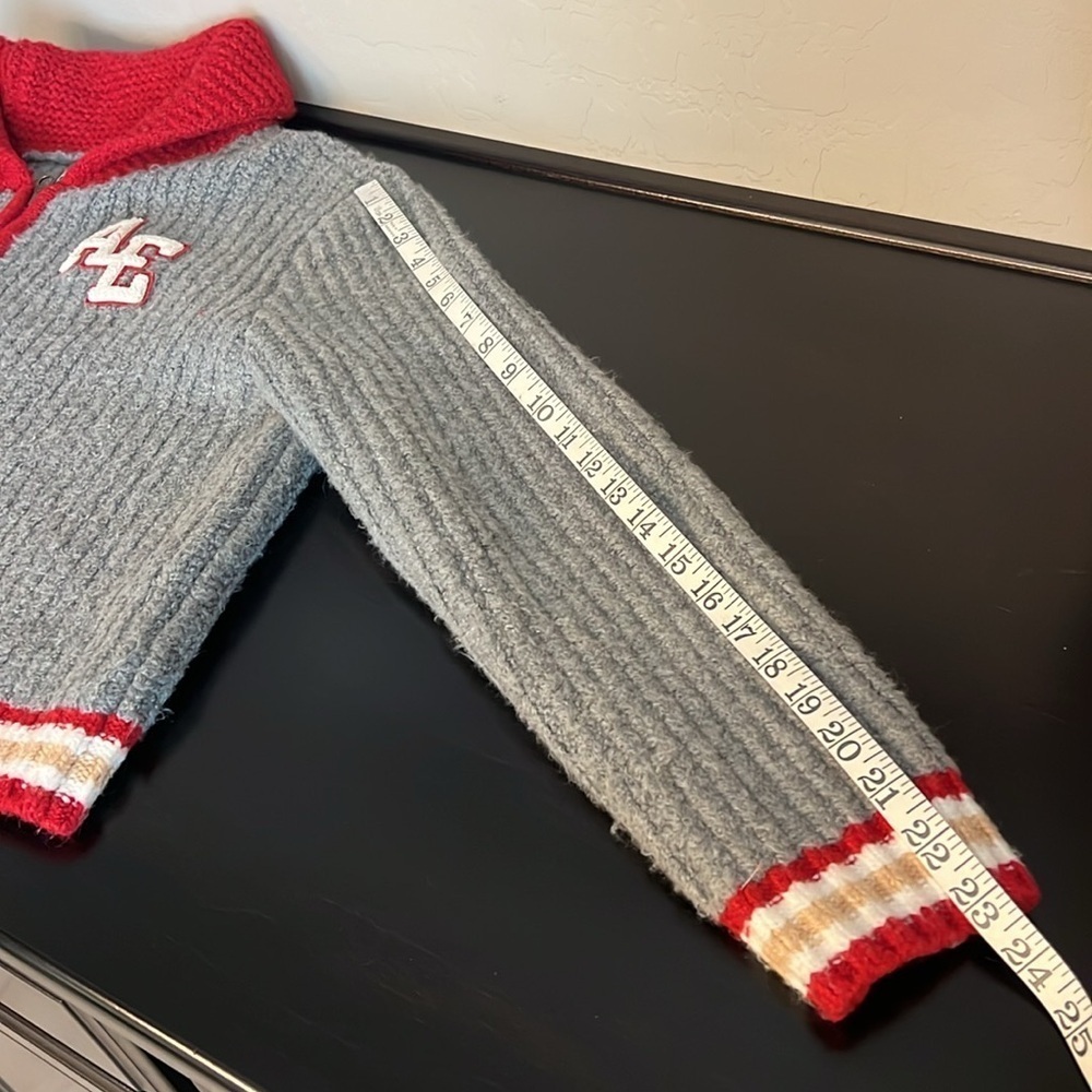 American Eagle Y2K Vintage Varsity full zip cardigan Sweater, grey and red,sz M - Picture 7 of 10